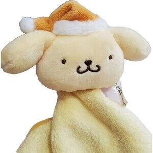 Sanrio POMPOMPURIN Lovey Plush Dou Dou Blanky Sooth Yellow Santa Hat Embroidery